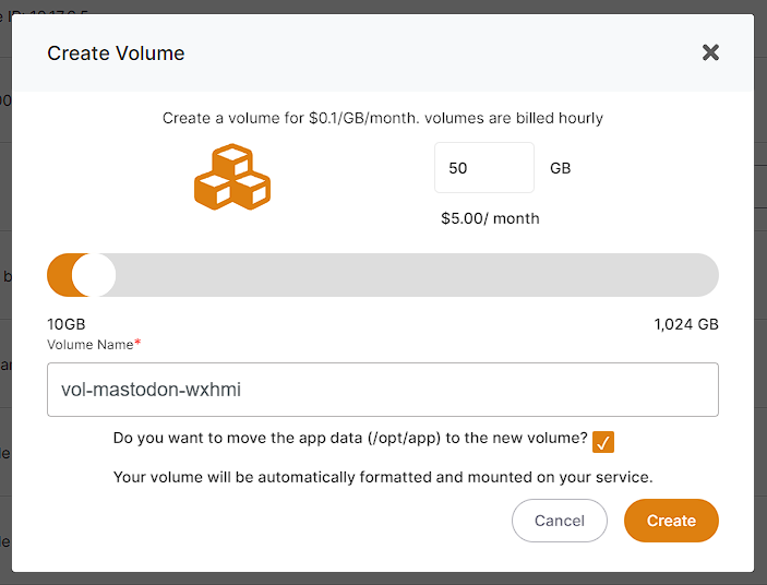 Add a network volume on elestio and move the data