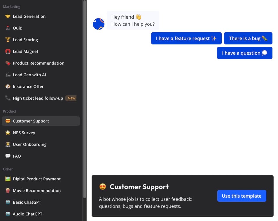 Customer Support template