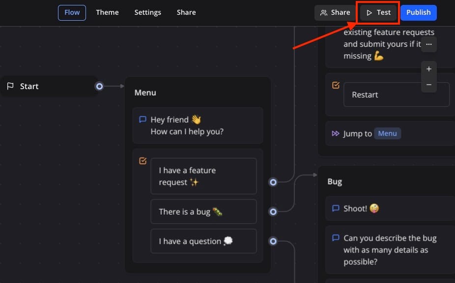 Typebot flow test components