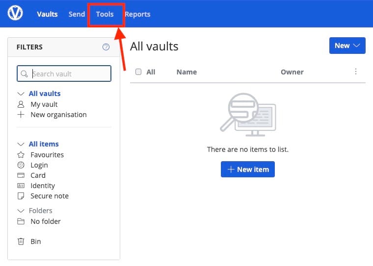 Tools section in Vaultwarden