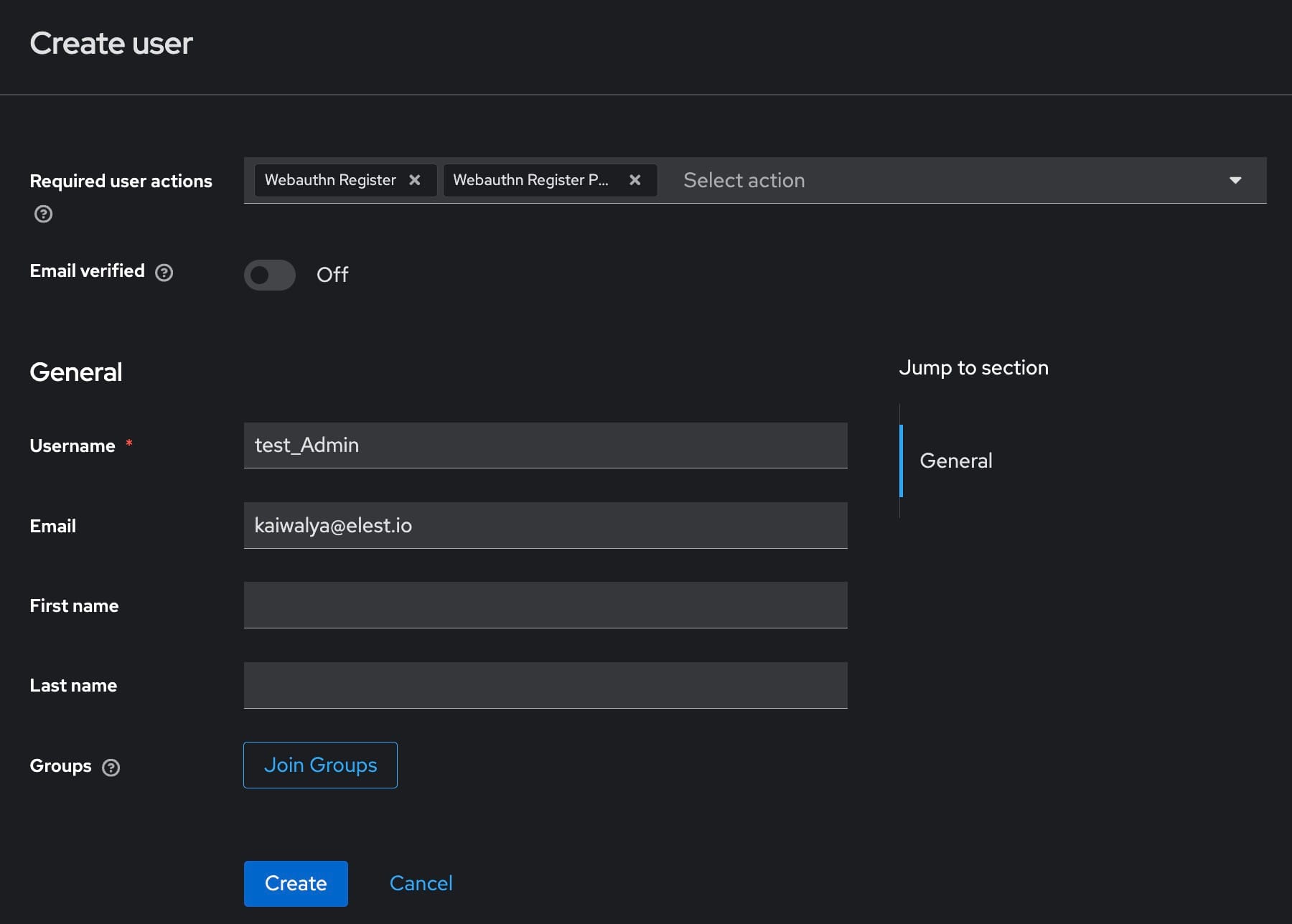 Creating user in keycloak