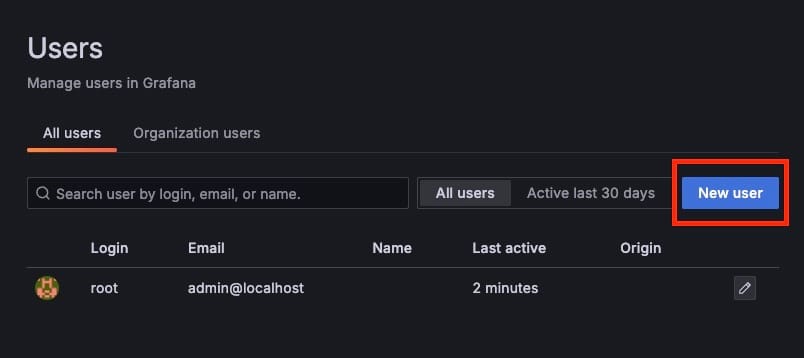 Creating new user in grafana