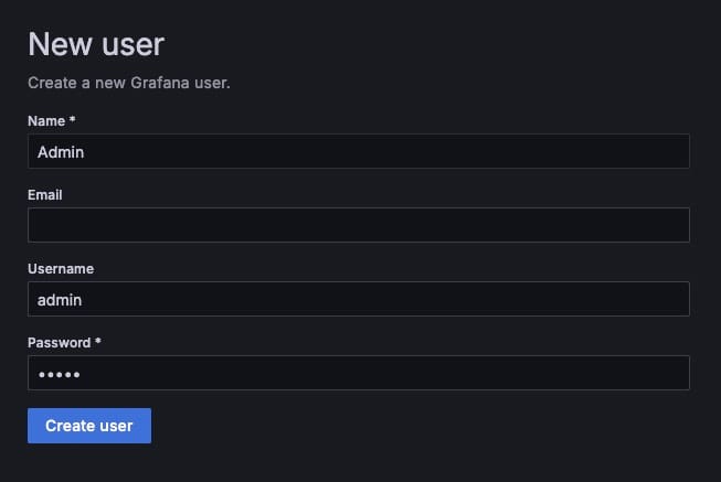 New user form in grafana