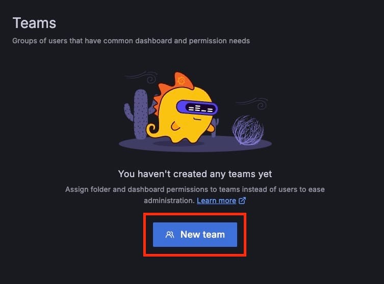 New team button in grafana
