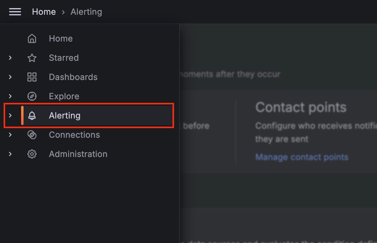 Alerting tab in grafana