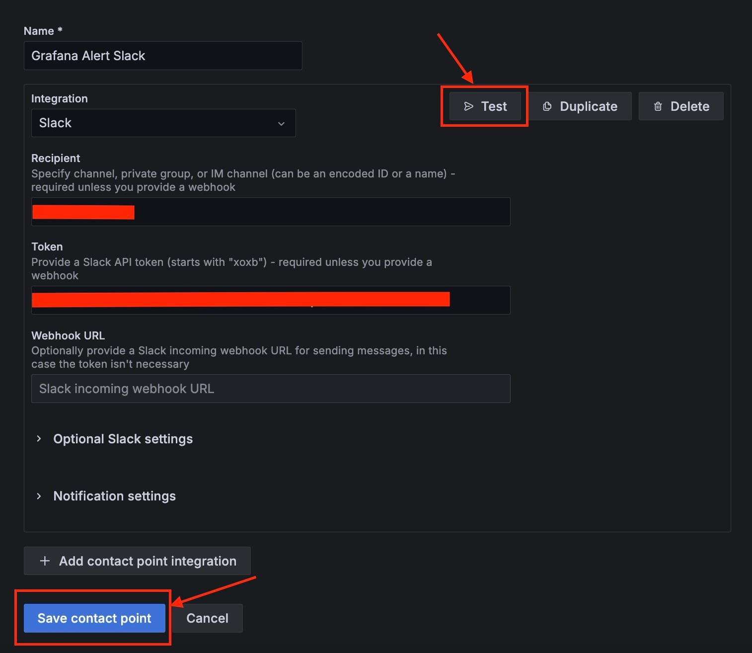 Configuring grafana for slack notification