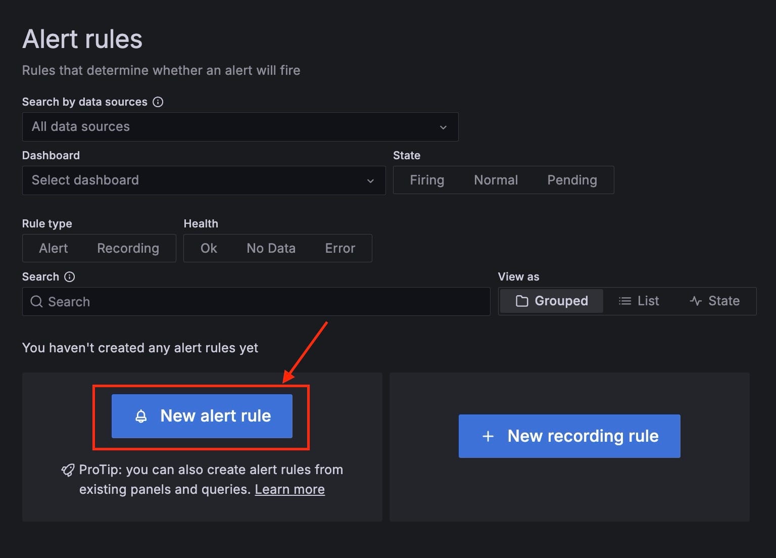 Alert rules in grafana