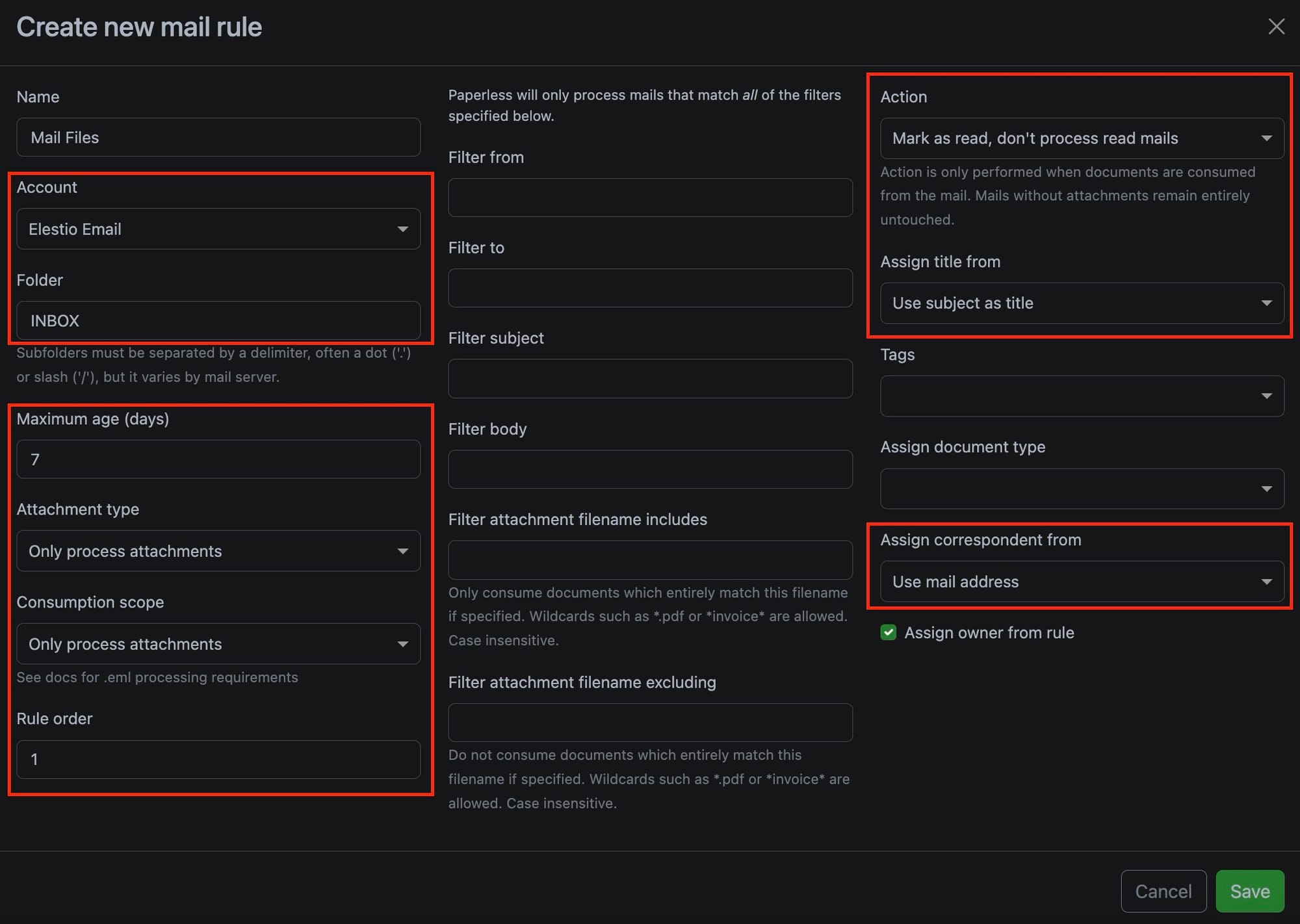 Creating mail rules in paperless-ngx