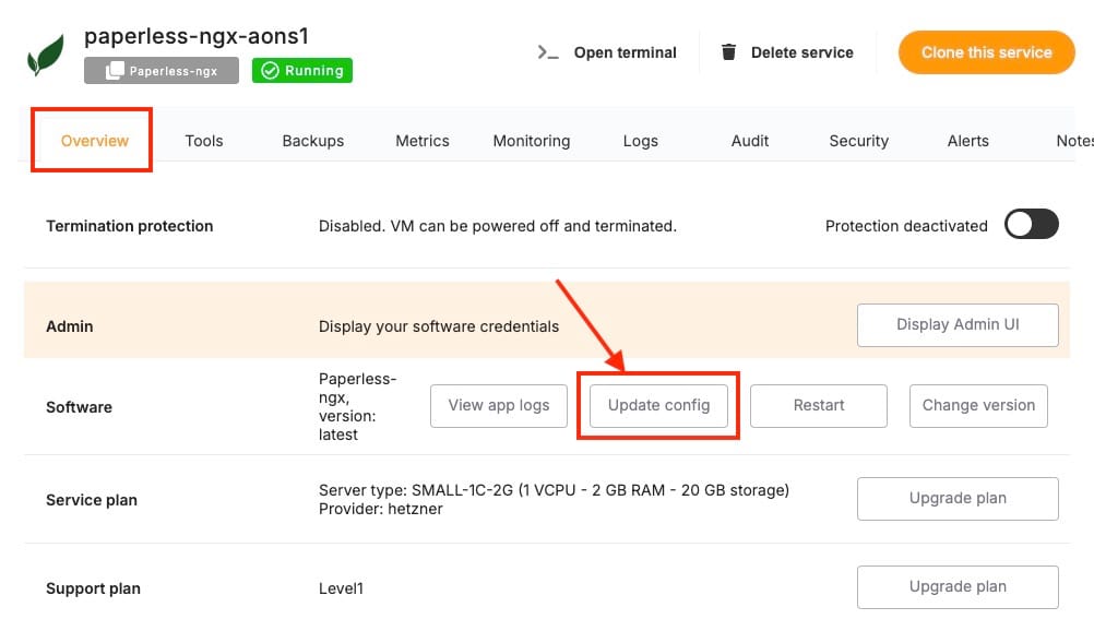 Update config option in Paperless