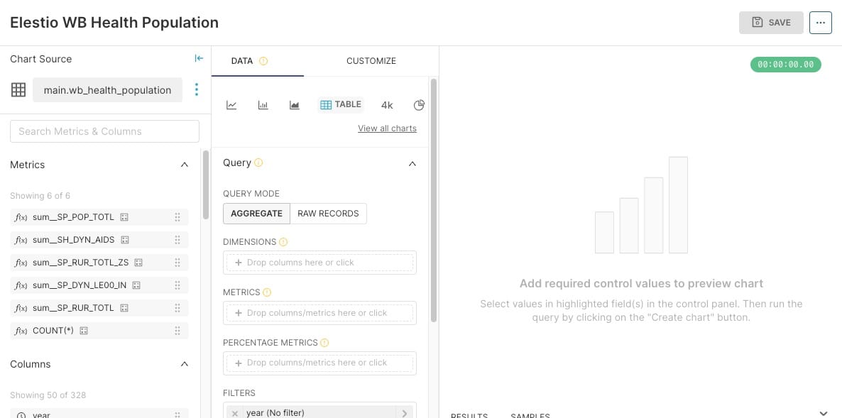 Data tab in superset