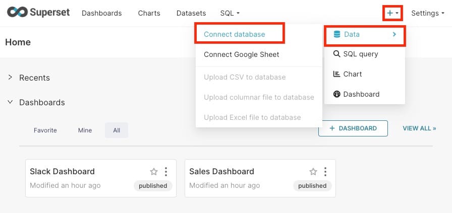 Connecting database in superset