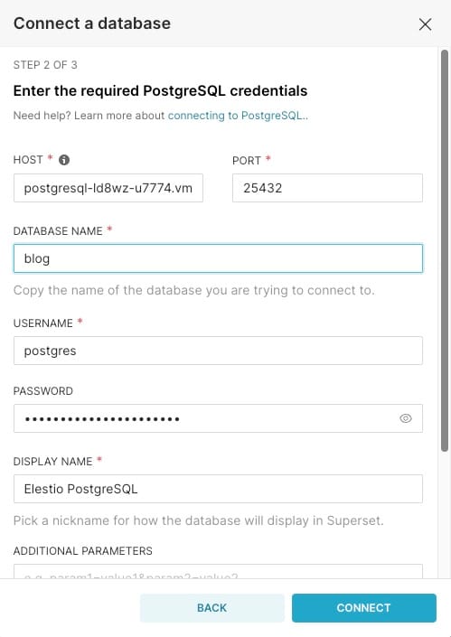 Database details in Superset database connection