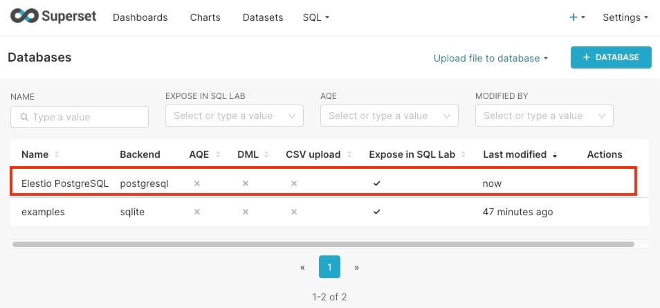 All database connections in superset