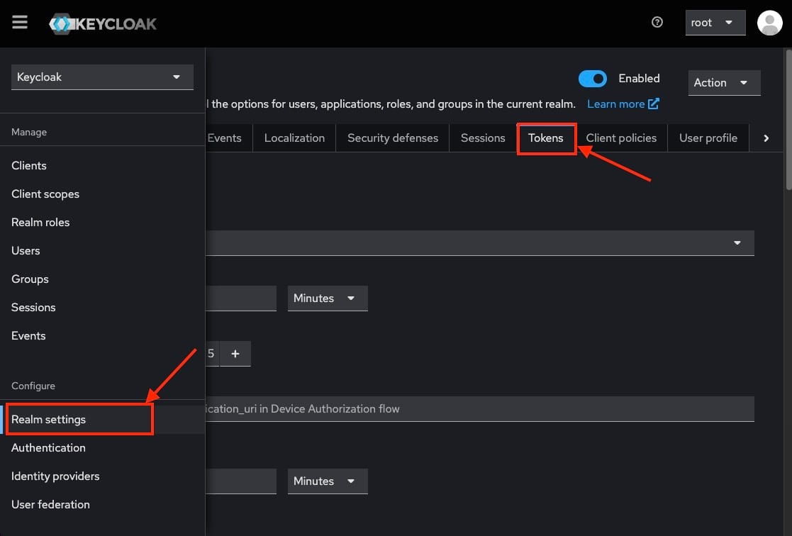 Token settings in keycloak