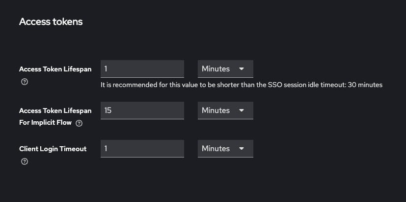 Access token setting in keycloak