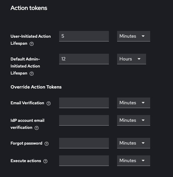 Action token section in keycloak