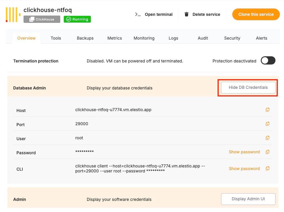 Database admin infomation of ClickHouse