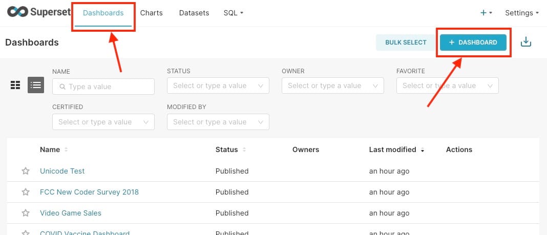 Adding Dashboard in Superset