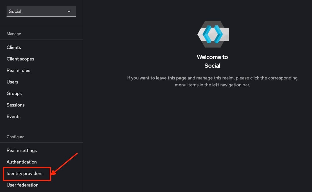Identity providers tab in Keycloak
