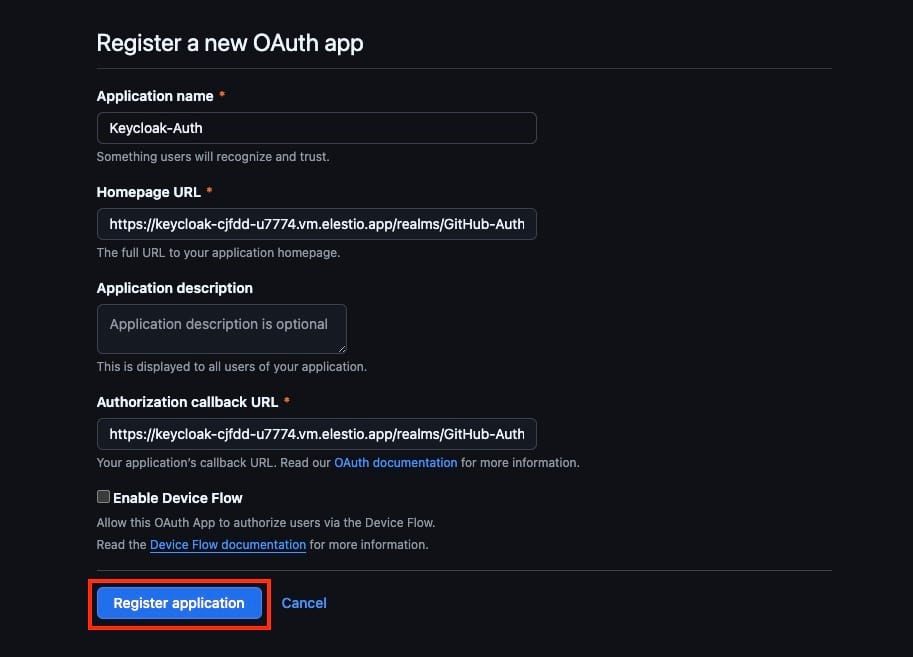 Registering new application in GitHub