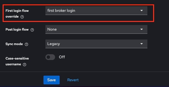 Changing Fist login flow override section