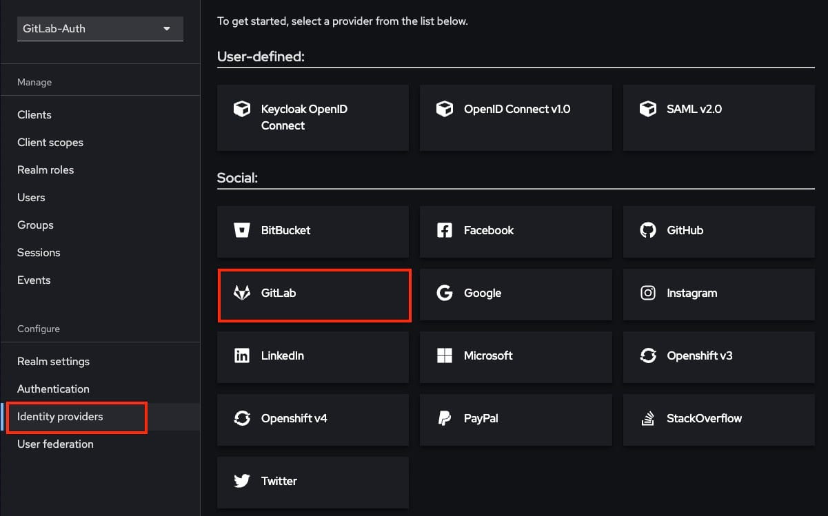 Selecting GitLab as  IDP