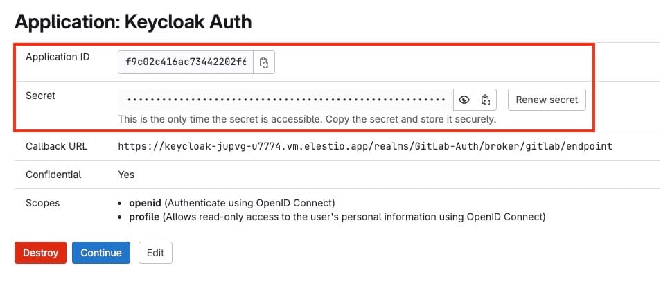 Copying app id and secrets from Gitlab