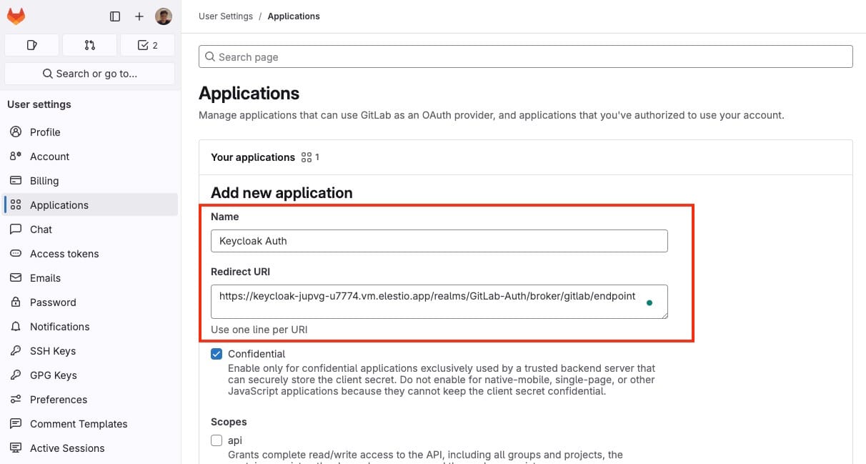 Creating new app in GitLab