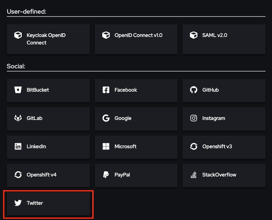 Selecting Twitter as IDP in keycloak