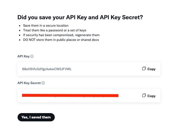 API Key and secret in Twitter Developer Portal