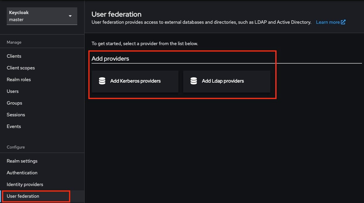 Adding user federation providers in keycloak