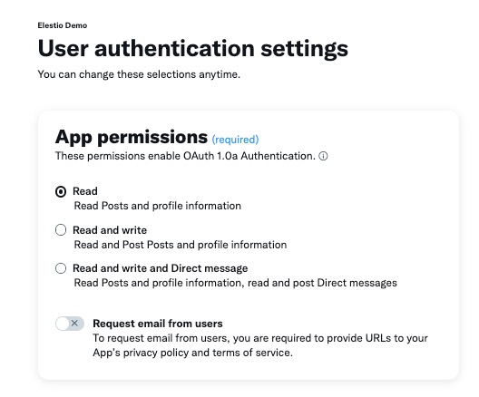 Adding permissions in Twitter Developer Portal