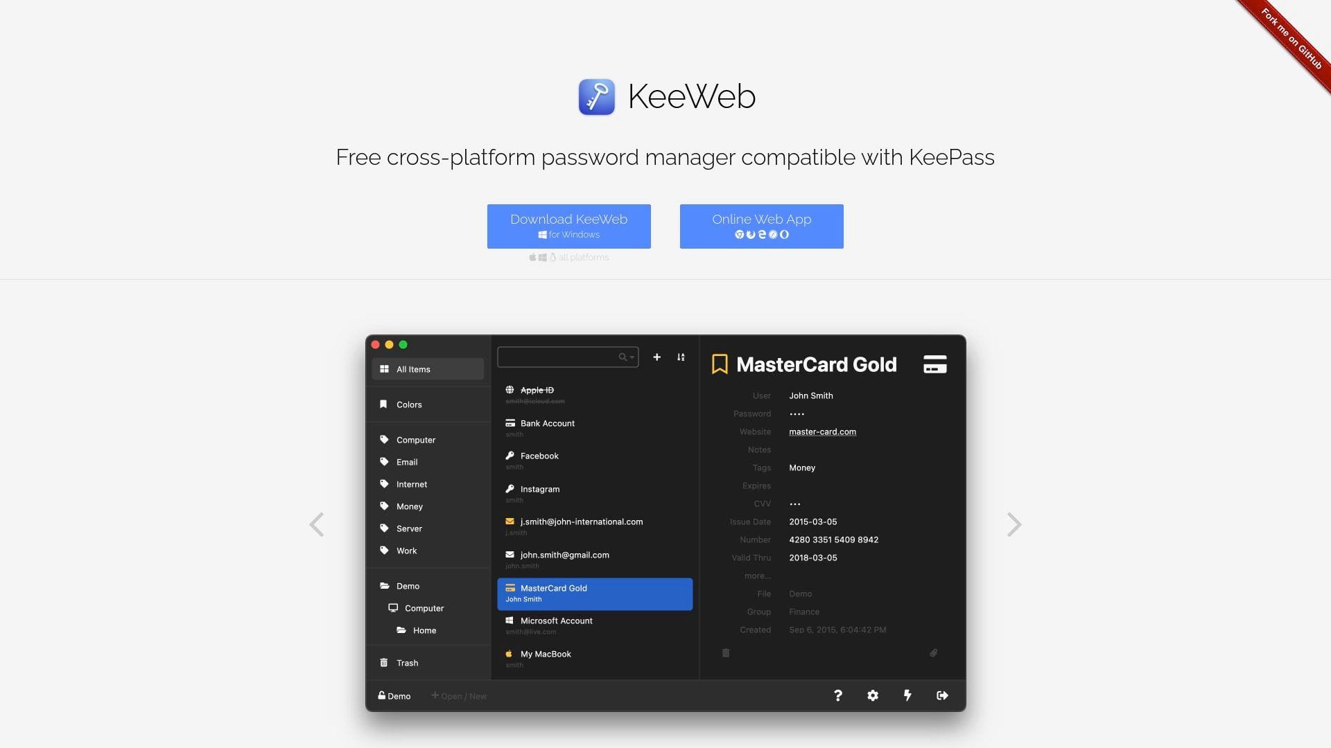 Keeweb landing page