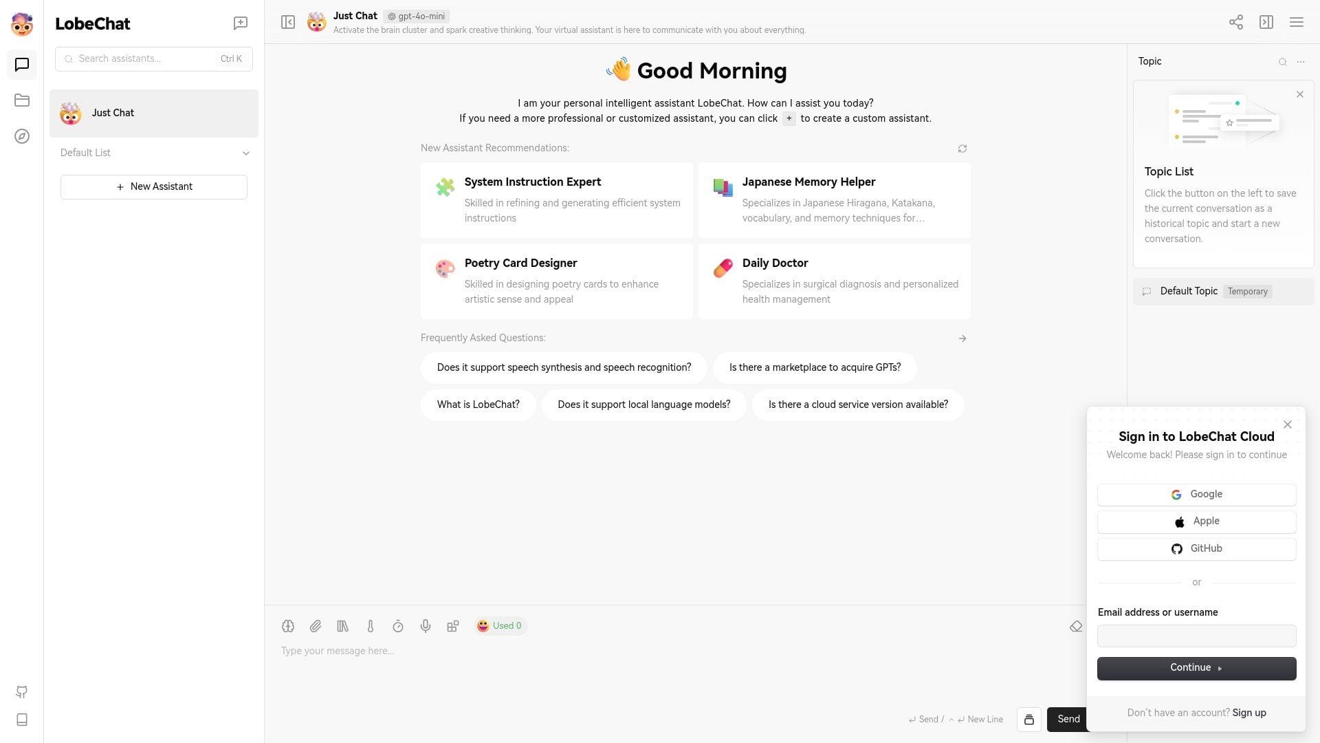 Lobechat landing page