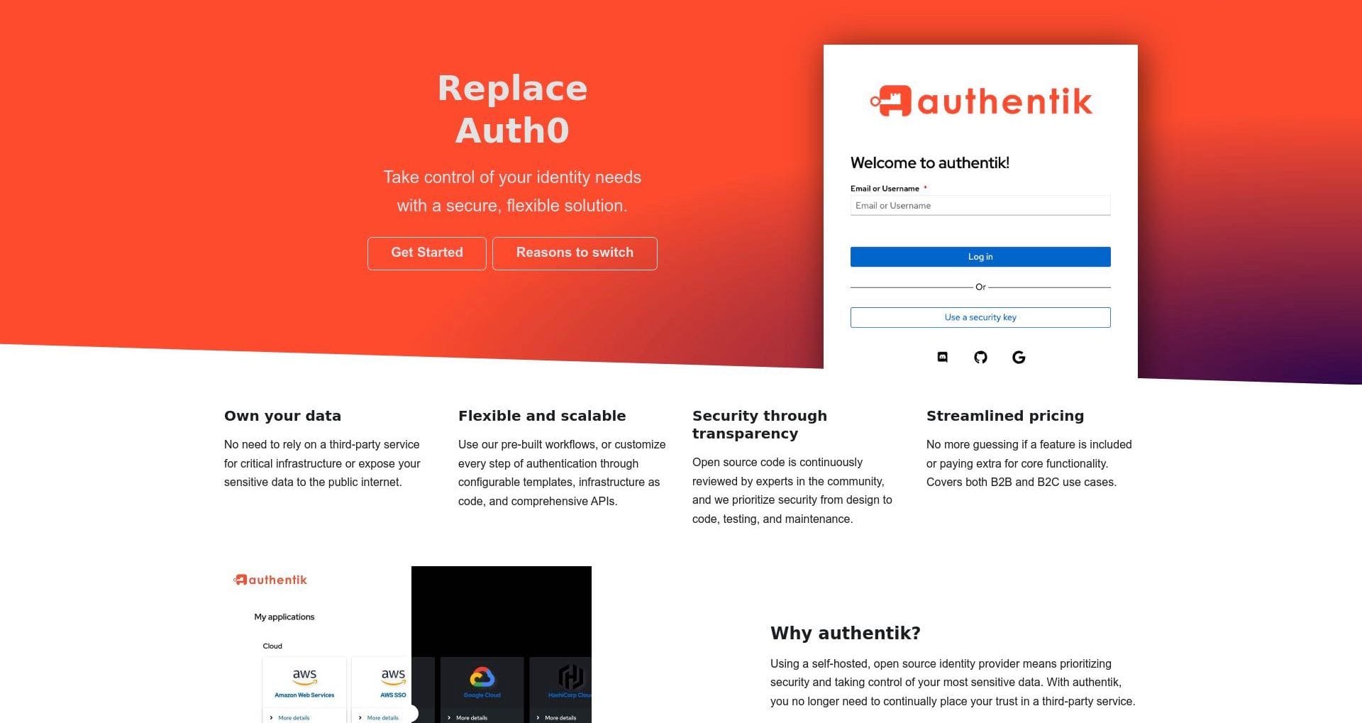 Authentik landing page