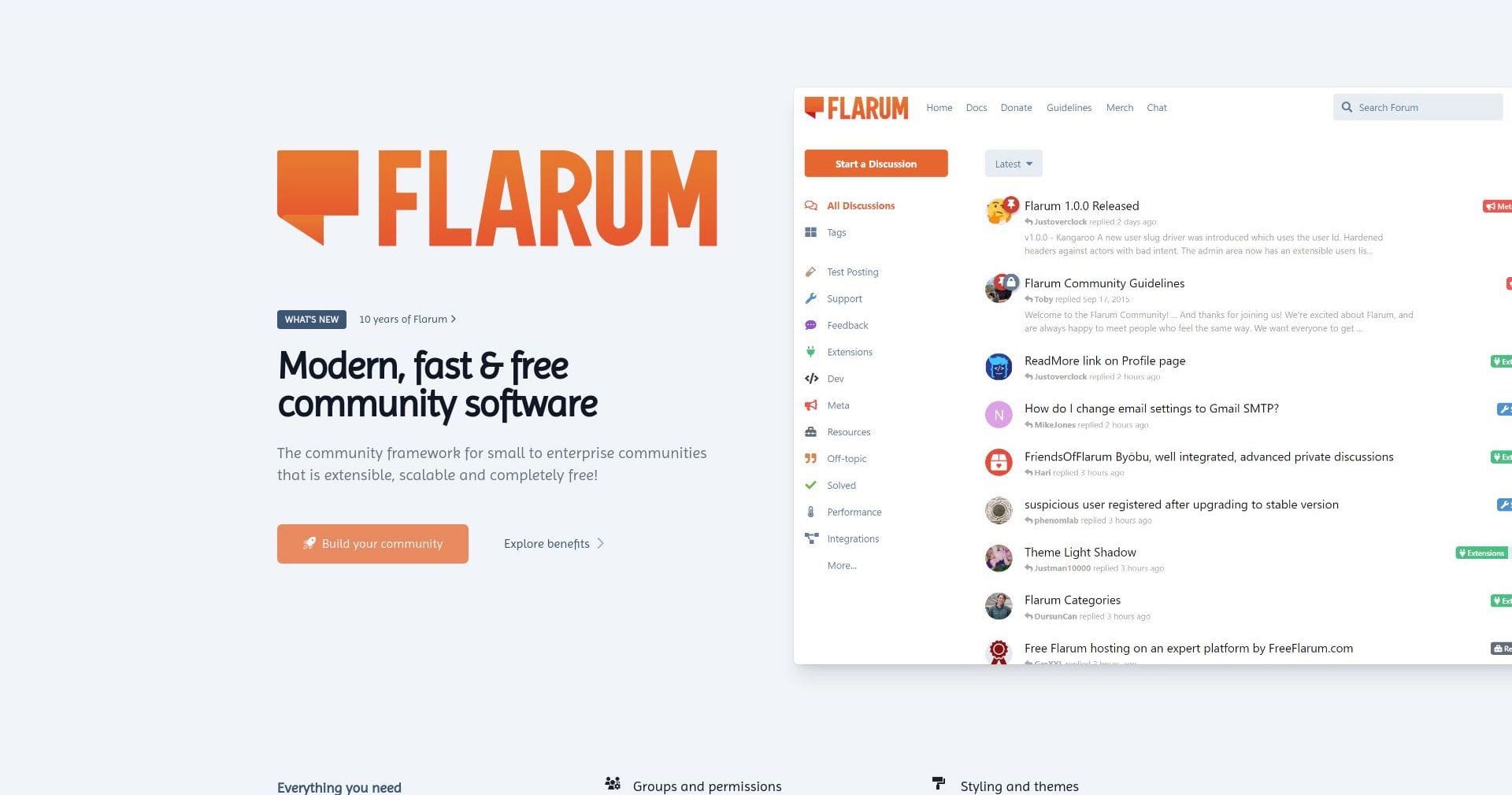 Flarum landing page