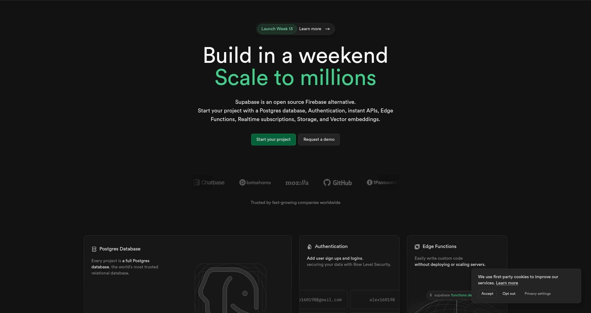 Supabase landing page