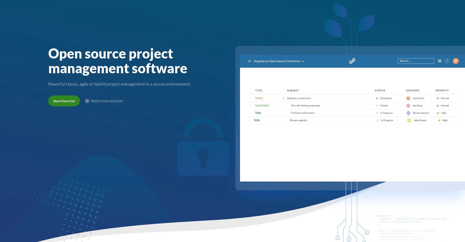 OpenProject landing page