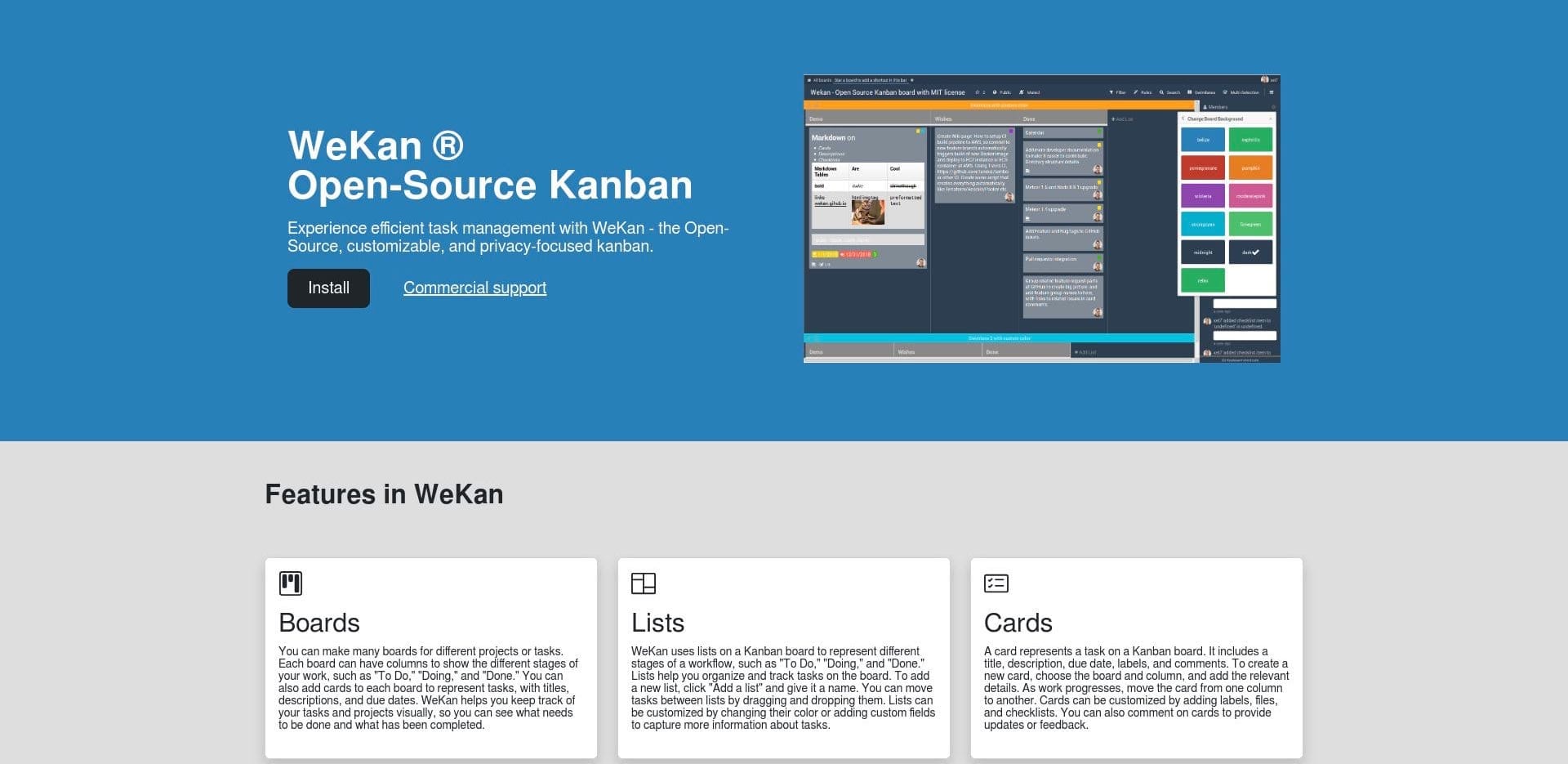 Wekan landing page