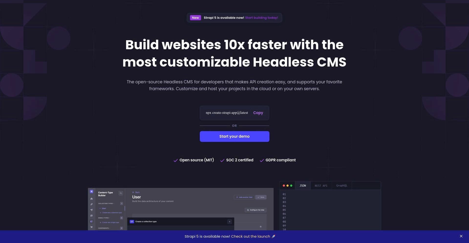 Strapi landing page