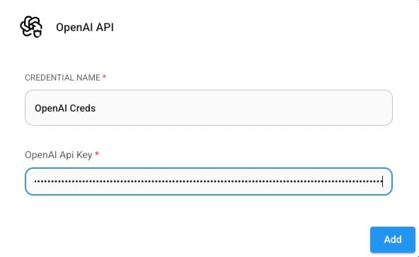 OpenAI Credential screen in FlowiseAI