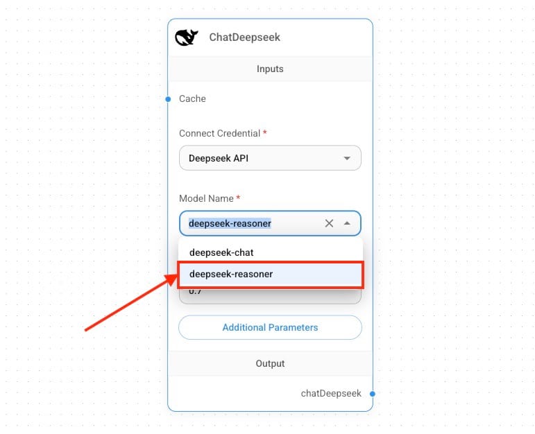 Selecting Deepseek model in ChatDeepseek node in FlowiseAI