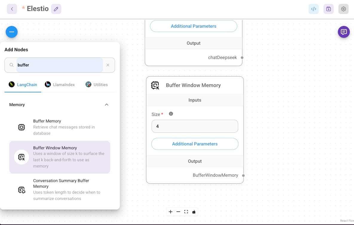 Buffer Window Memory node in FlowiseAI