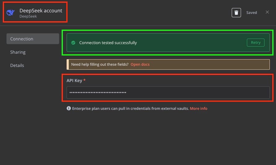 Configuring DeepSeek API Key in N8N