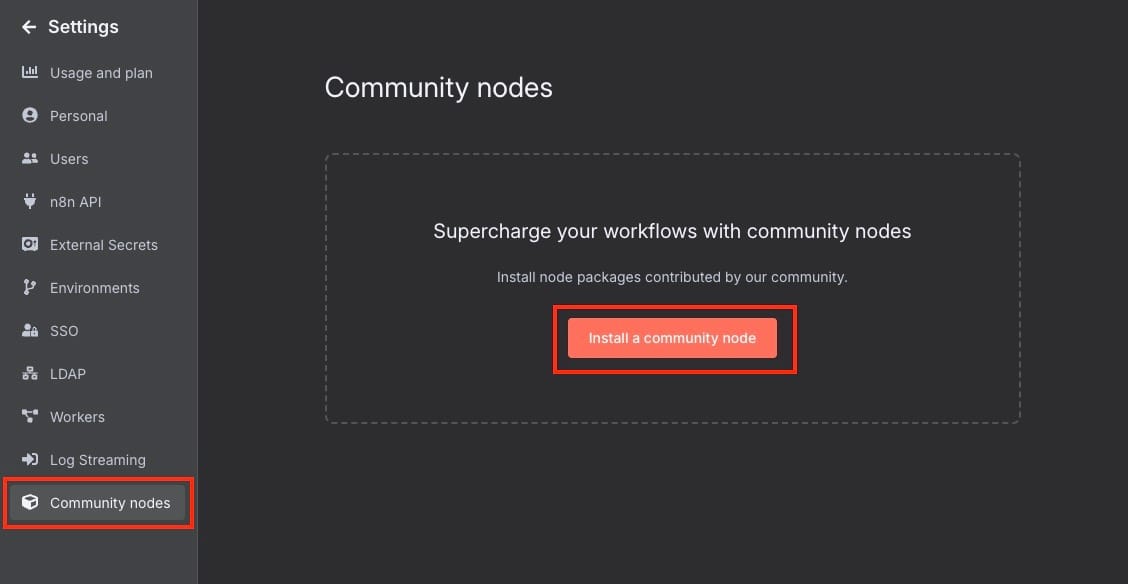 Community nodes settings in n8n