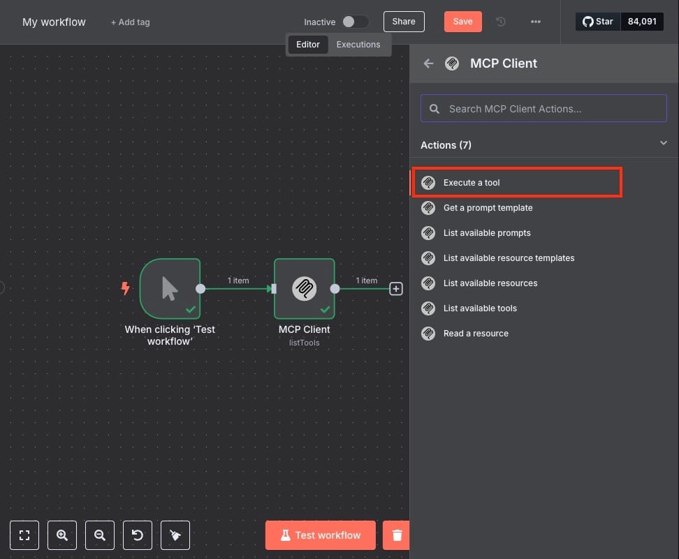 Execute a tool in mcp client in n8n