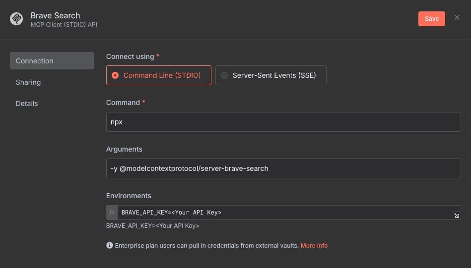 Brave search connection command