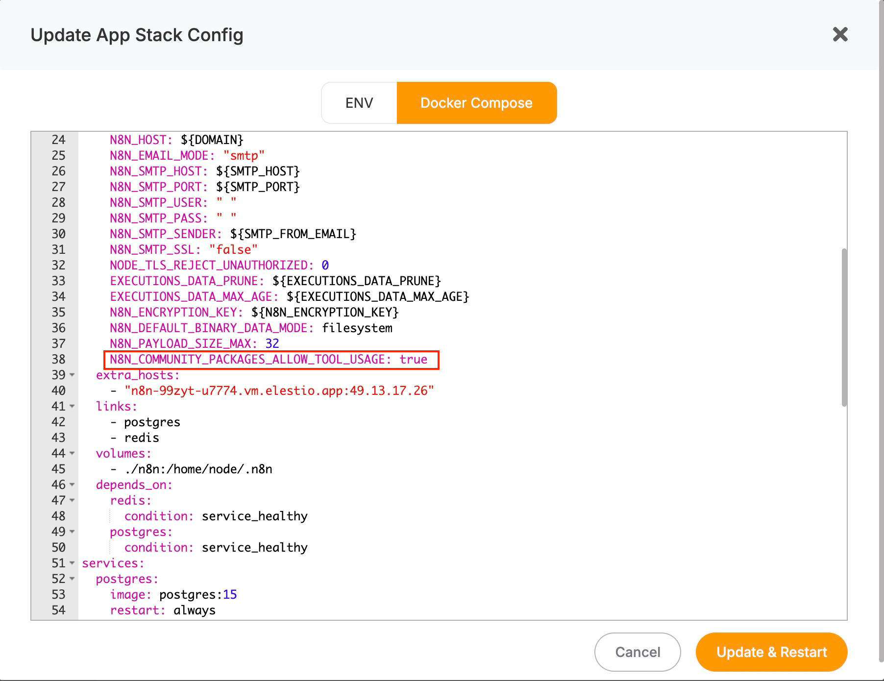 Updating environment variable in docker compose