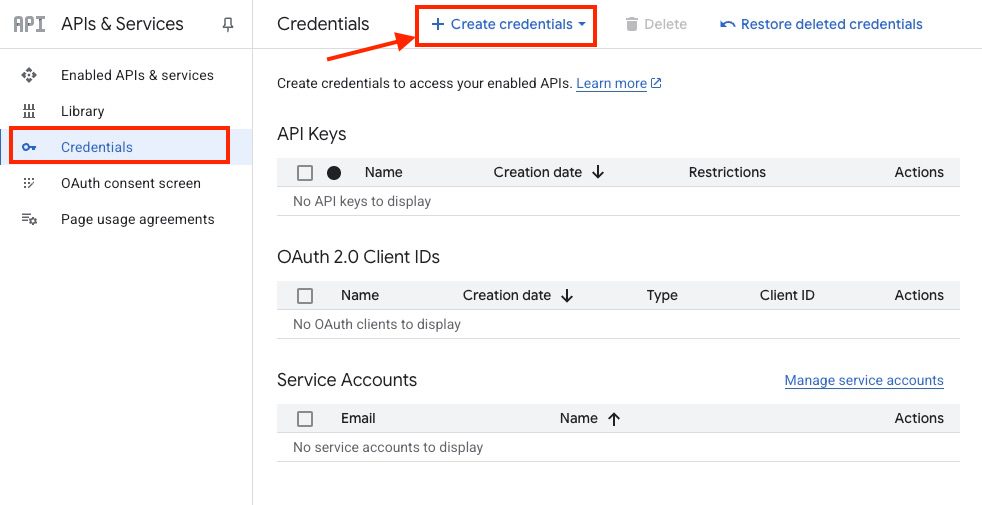 Creating Credentials in Google Services