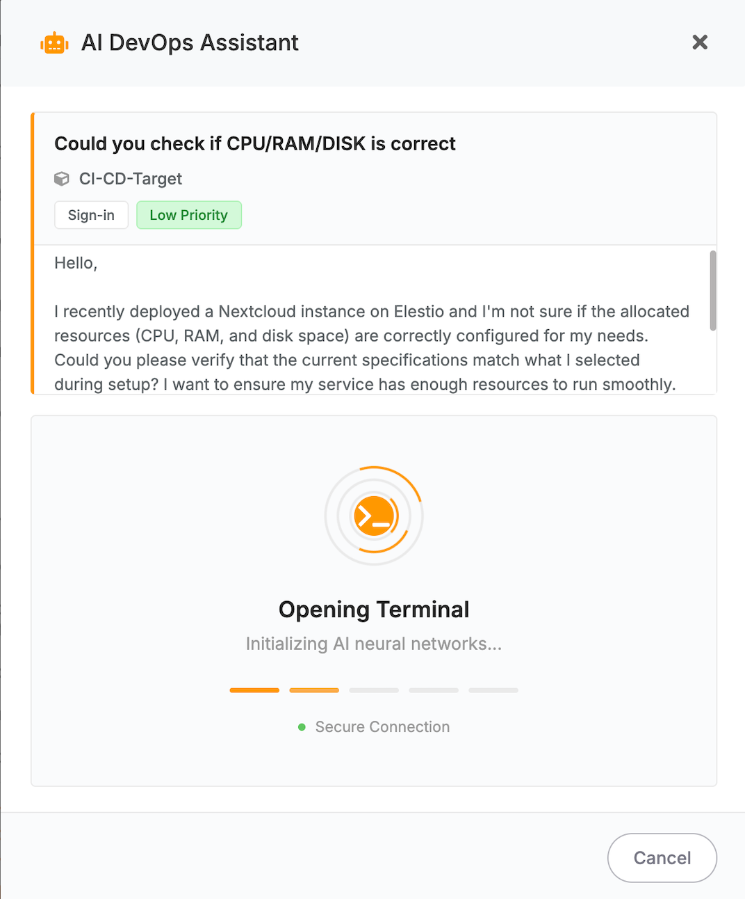 Opening terminal connection
